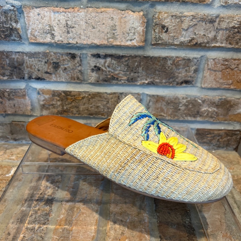 Farm Rio Tropical Beaded Raffia Mule - Size US 11 - Picture 5 of 9